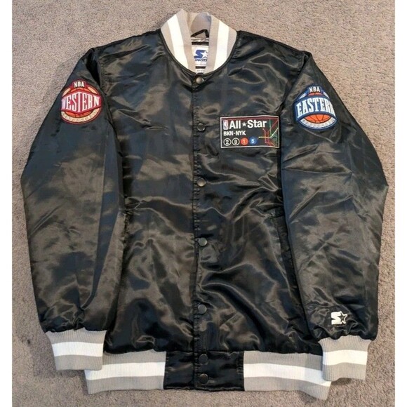 2015 Starter NBA All Star Game Brooklyn Quilted Black Satin Jacket Men's Medium - Picture 1 of 7